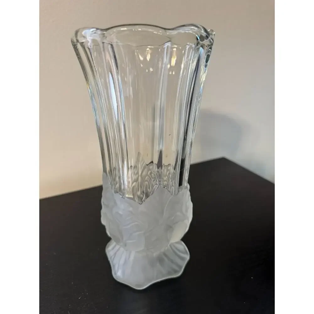 Imperlux Vintage Lead Crystal Frosted Rose Floral Vase